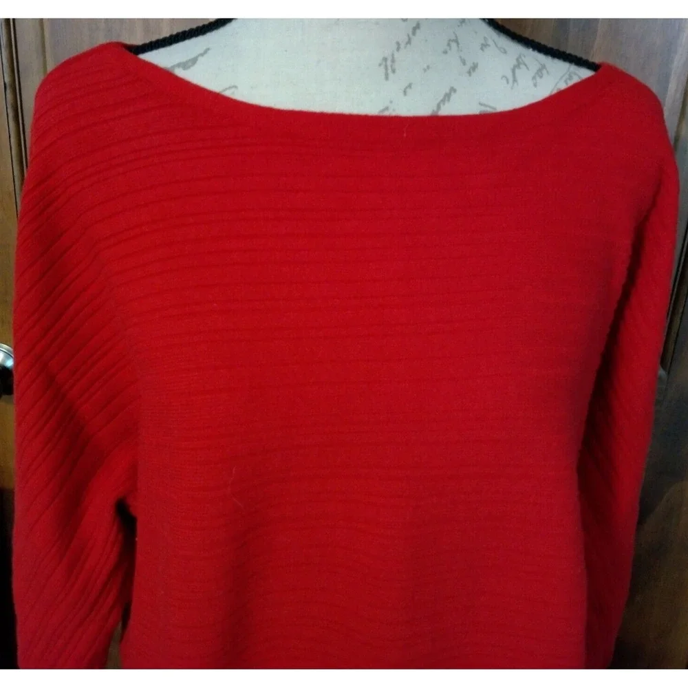 Chico's Red Pullover Sweater Round Neck Long Sleeve Sz 3 - Picture 2 of 7